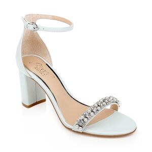 Jewel Badgley Mischka Daylann Pearl and Crystal Block Heel Sandal size 9
